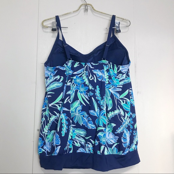 Lands' End Swim Lands End Floral Blouson Tankini Top Swimsuit